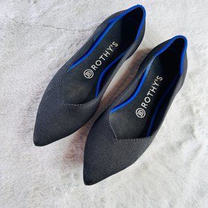 Rothy's Black Pointed Slip-On Flats with Blue Trim